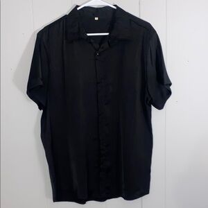 Black Casual Button Down Shirt with Short Sleeves and Relaxed Fit